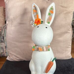 White Bunny Figurine with Carrot and Floral Accents 16 inches tall